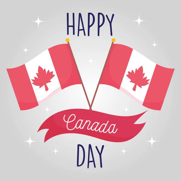 Bandiere canadesi di felice giorno del Canada progettazione vettoriale — Vettoriale Stock