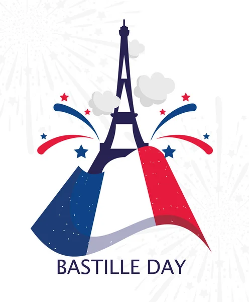 France eiffel tower and flag of happy bastille day vector design — Stock Vector