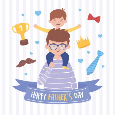 Baba ve oğul babalar günü vektör tasarımında.