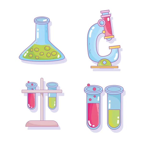 Ícones de laboratório de pesquisa de microscópio de copo de tubo de teste de ciência —  Vetores de Stock