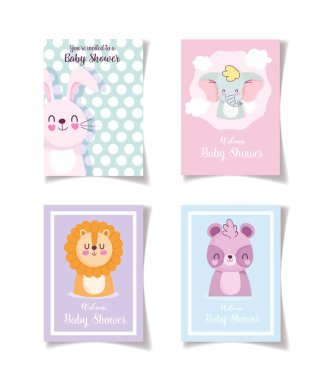 Bebek hediye kartı şirin hayvanlar kutlaması, hoş geldin davetiye şablonu