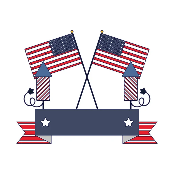 Vereinzelte US-Flaggen und Feuerwerk mit Schleifen-Vektor-Design — Stockvektor