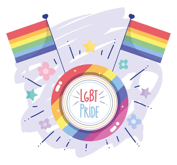 Felice orgoglio giorno, bandiere arcobaleno fiori freelove comunità LGBT — Vettoriale Stock