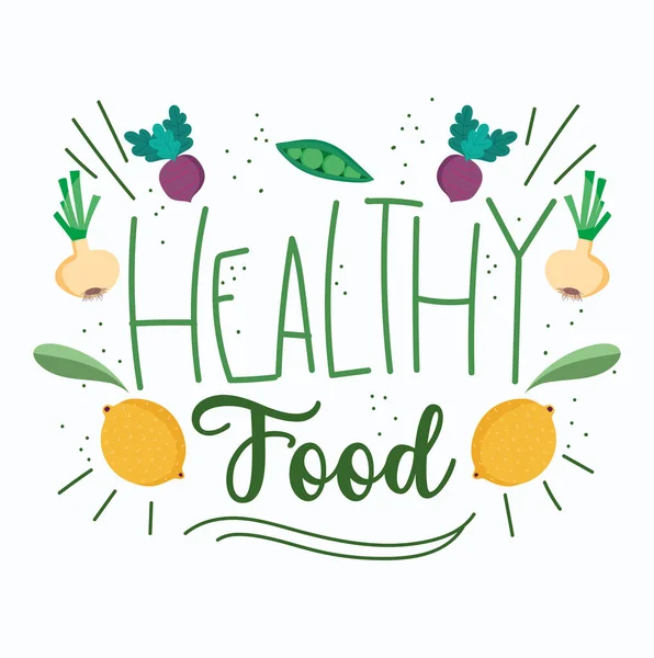 Hälsosam mat, färska grönsaker och frukt ekologisk kost mall — Stock vektor