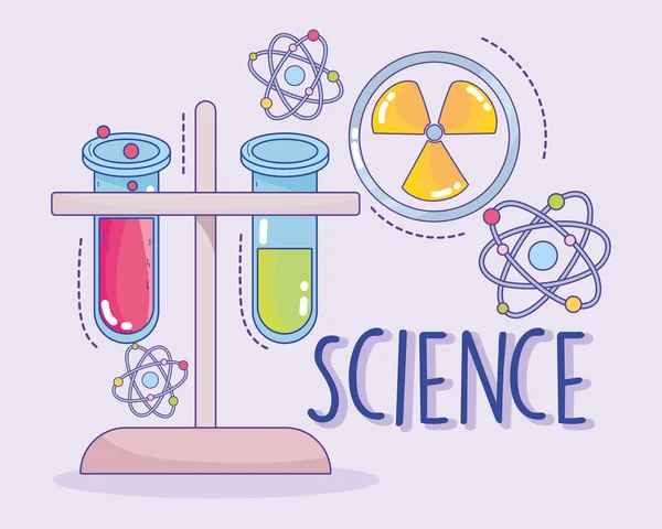 Ciencia medicina química nuclear flaks and atom research laboratory — Vector de stock