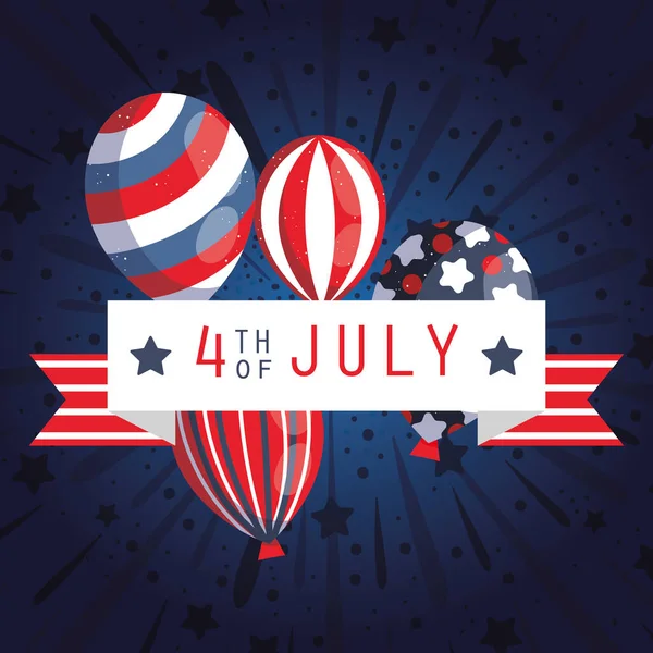 Ballons américains et conception vectorielle du 4e ruban juillet — Image vectorielle