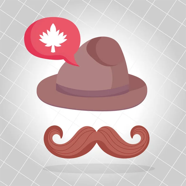 Canadian hat with mustache and maple leaf bubble vector design — Stock Vector
