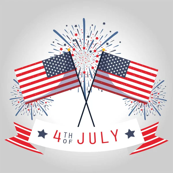 Den nezávislosti USA vlajky ohňostroje a mašle vektorové konstrukce — Stockový vektor