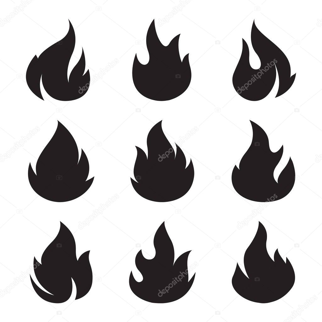 Set of flame icons in black