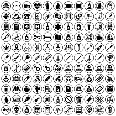 Siyah ve beyaz renkte tıbbi Icons set