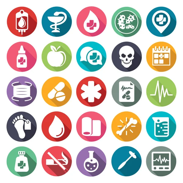 Set of medical icons in flat style with long shadow, part 4 of 5 — Stock Vector