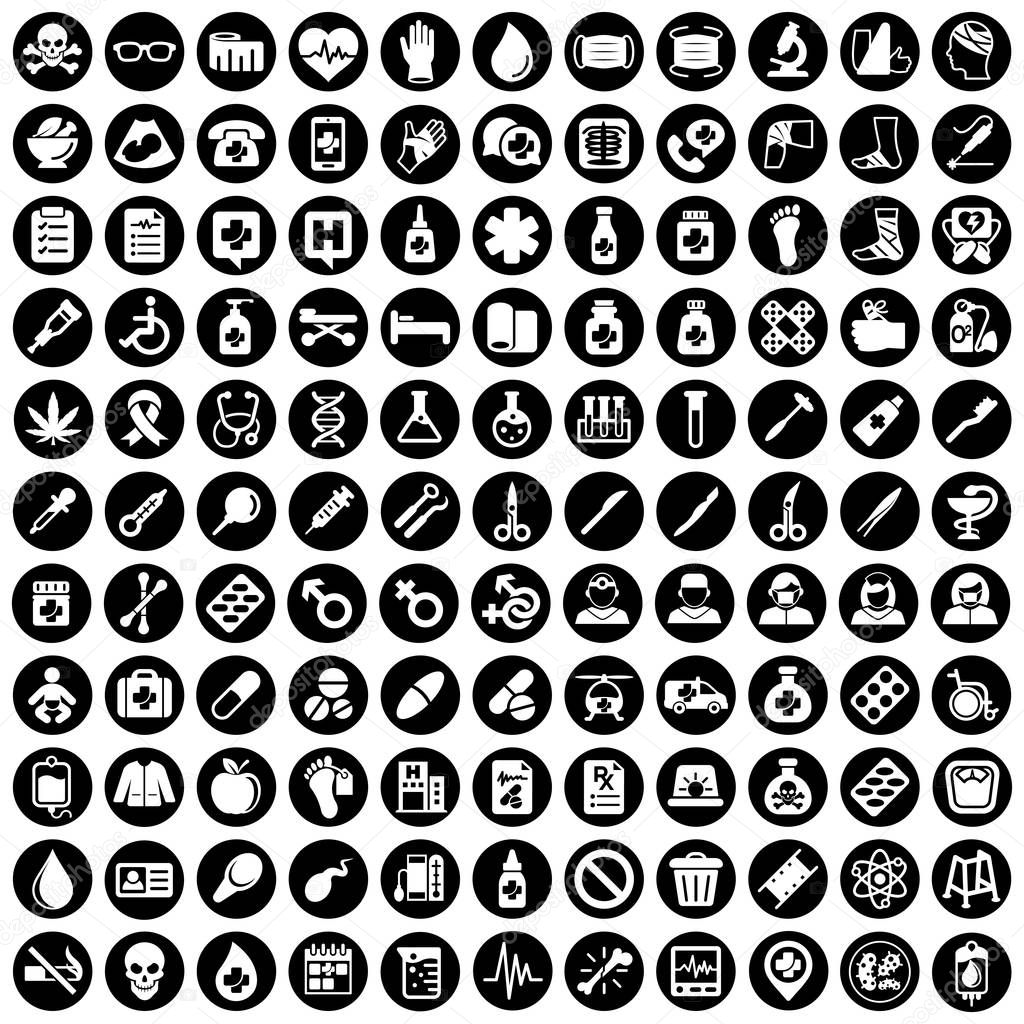 Medical icons set in black and white color