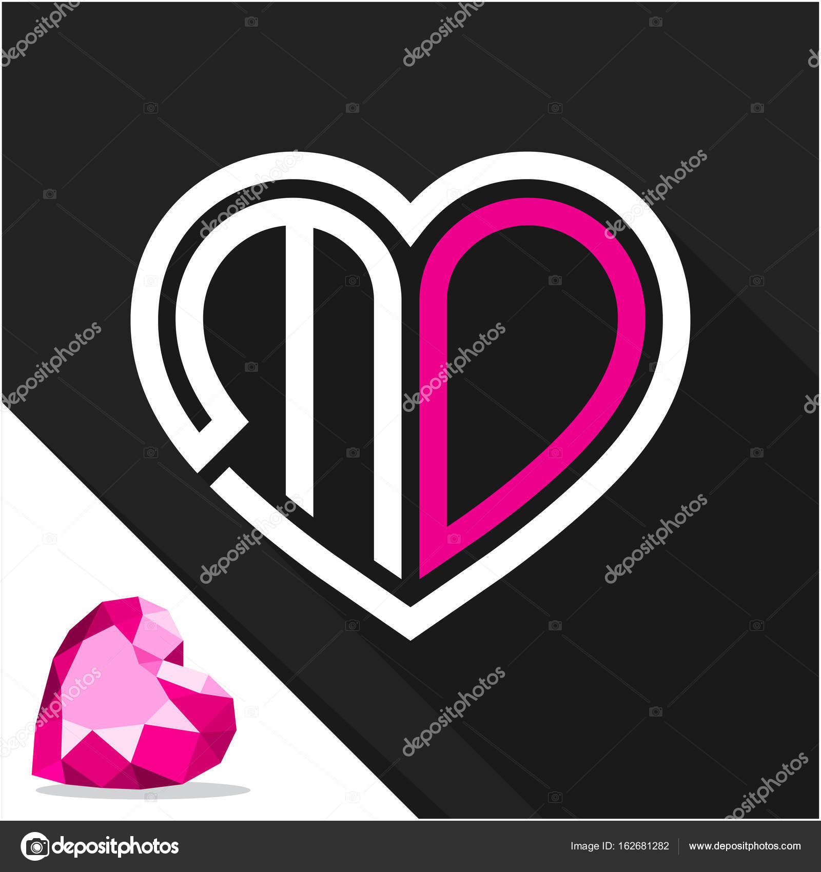 Icon logo heart shape with combination of initials letter M & D ...