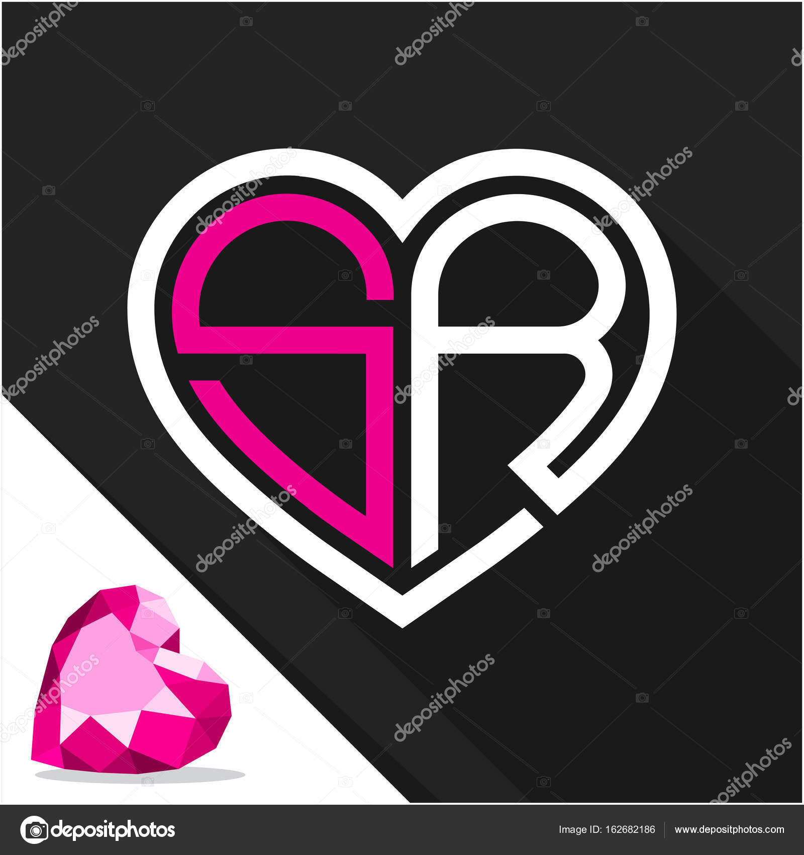 Icon logo heart shape with combination of initials letter S & R ...