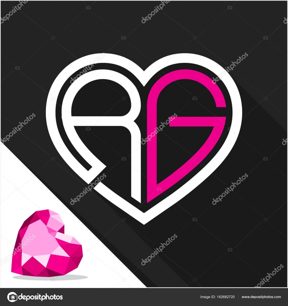 Icon logo heart shape with combination of initials letter R & G ...