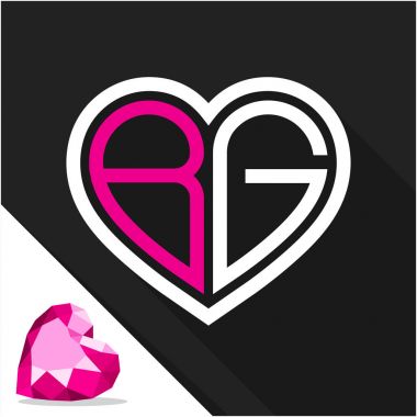 Simge logo kalp şekli baş harfleri kombinasyonu ile mektup B ve G