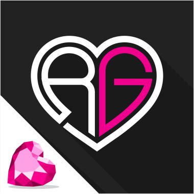Simge logo kalp şekli baş harfleri kombinasyonu ile R ve G harfi