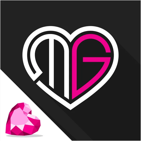 Icono logo forma corazón con combinación de iniciales letra M & G — Vector de stock