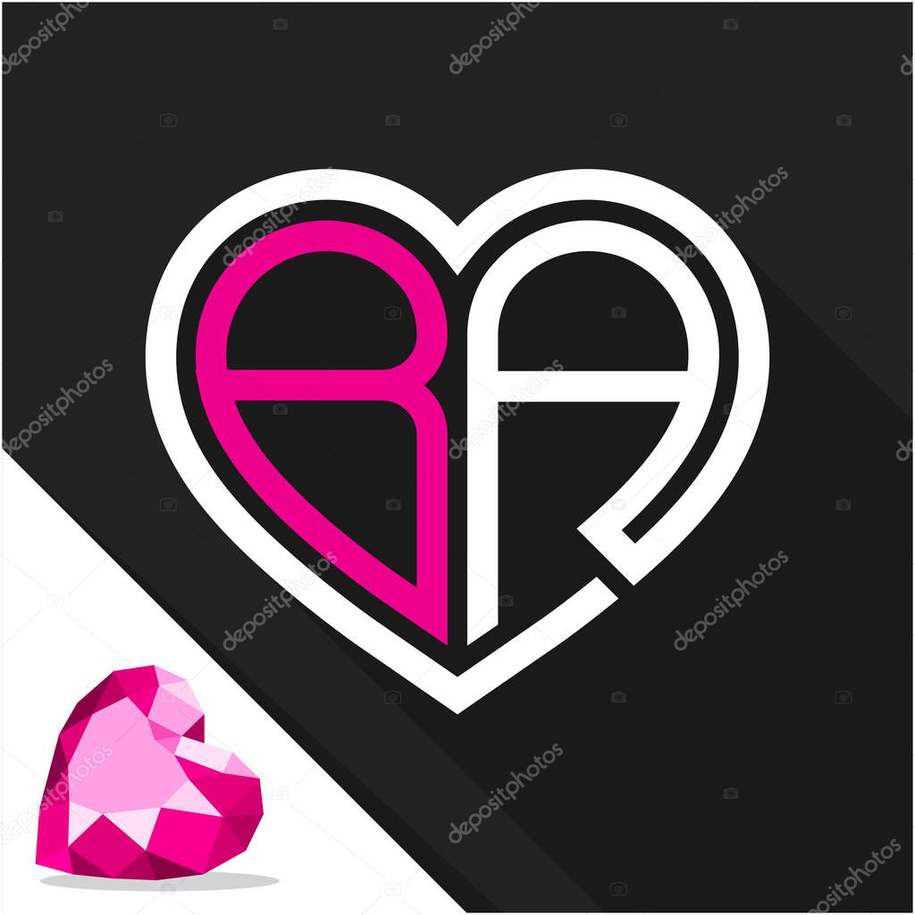 Icon logo heart shape with combination of initials letter B & A
