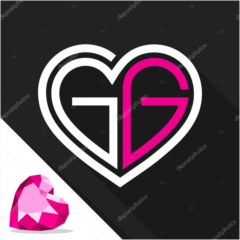 Icon logo heart shape with combination of initials letter G & G