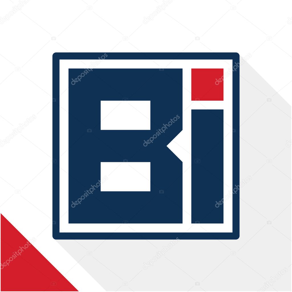 Icon logo initials square shape with a combination of the letters B and I