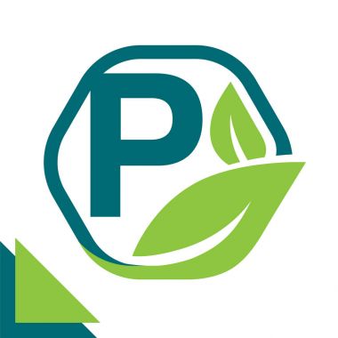 soyut logo simge yaprak kavramı, çevre, sağlıklı, yeşil teknoloji P harfi kombinasyonu ile