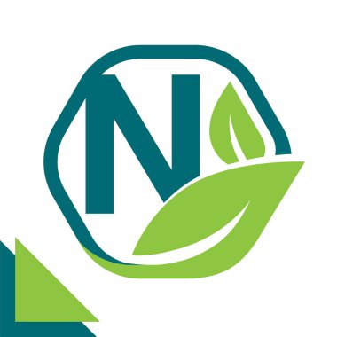 soyut logo simge yaprak kavramı, çevre, N harfi kombinasyonu ile sağlıklı, yeşil teknoloji