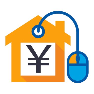 dijital iş yen ile ev emlak satışı için logo simge / yuan para ayrıntıları