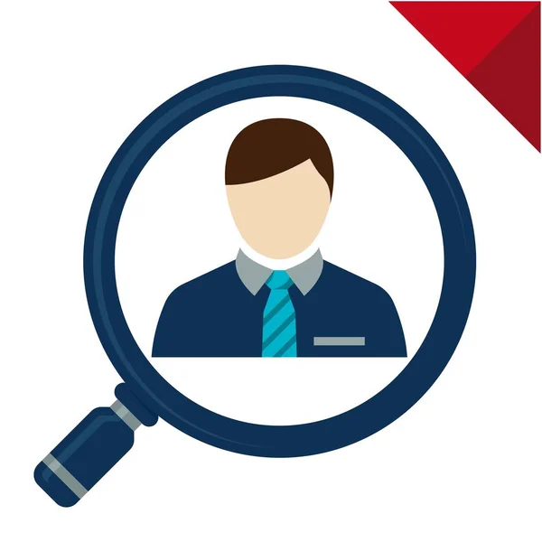 Ícone abstrato para busca / recrutamento de funcionários, ilustrado com lupa e perfil de funcionários — Vetor de Stock