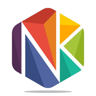 logo simge altıgen şekil baş harfleri kombinasyonu ile mozaik stiliyle N ve K harfi