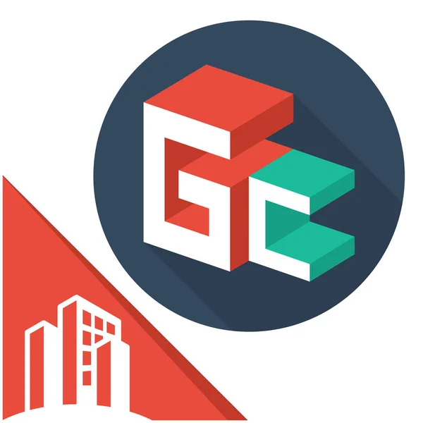 Εικονίδιο λογότυπο τα αρχικά γράμματα με ισομετρική προοπτική στυλ, με ένα συνδυασμό των γραμμάτων G & C — Διανυσματικό Αρχείο