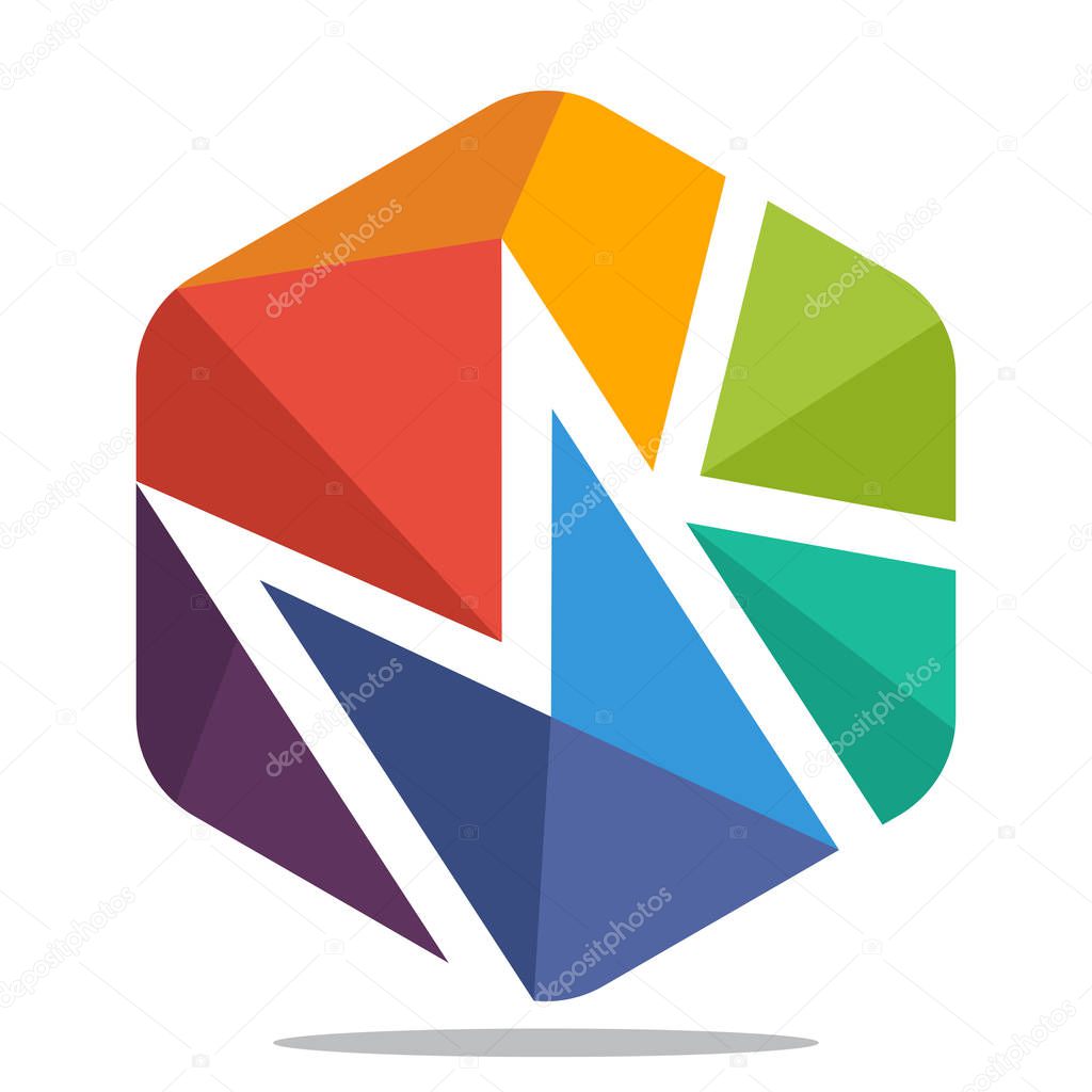 Logo icon hexagon shape with mosaic style, with combination of initials letter M & K