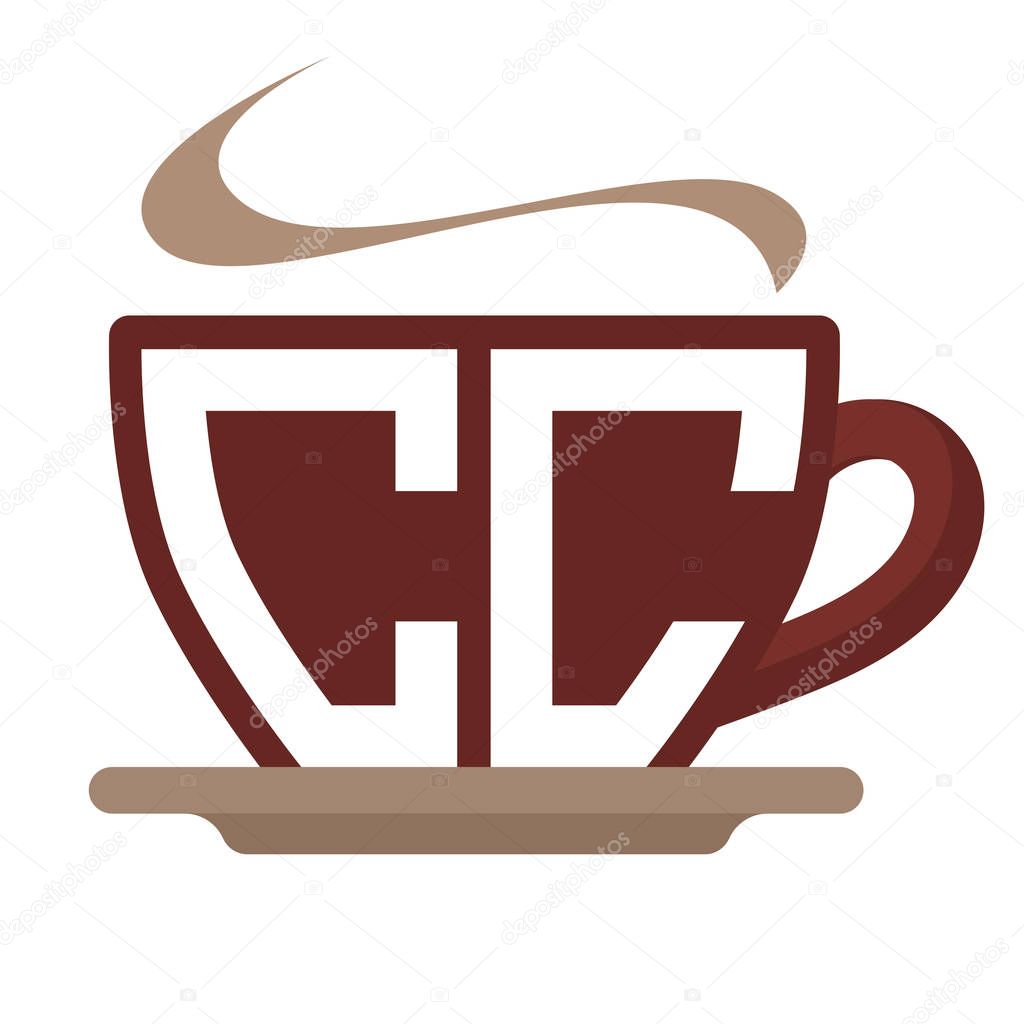 Icon logo initials for coffee shop business, with combination of letter C and C
