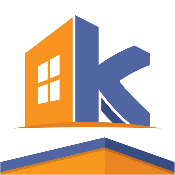 图标标志为建筑业务与字母 K 的缩写, 设计和色彩在平面设计风格. — 图库矢量图片