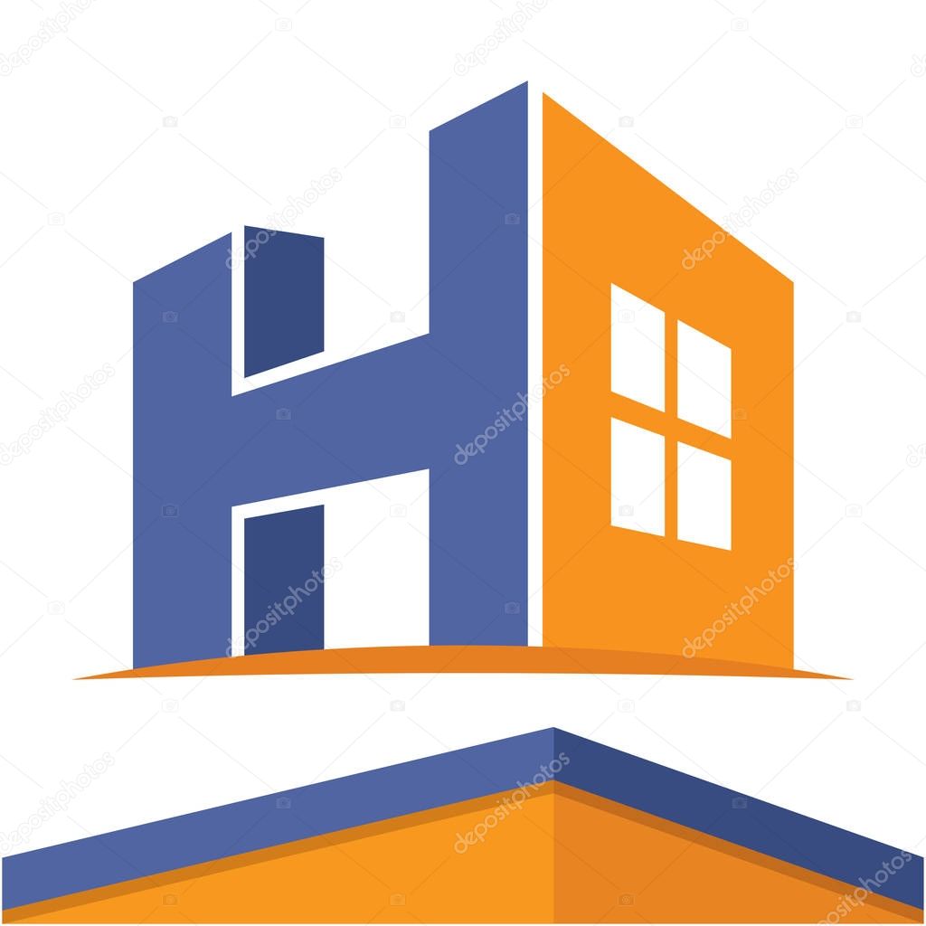Icon logo for the construction business with the initials of the letter H, design & color in flat design style.