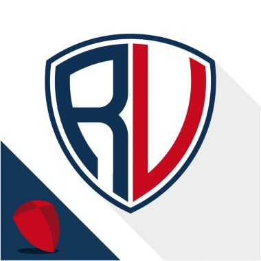 Simge logo / kalkan R ve V baş harfleri bir kombinasyonu ile rozet