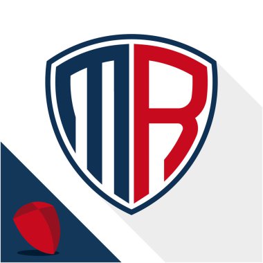 Simge logo / kalkan M ve R harfleri kombinasyonu ile rozet
