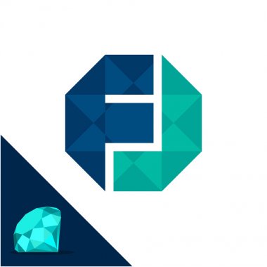 Simge logosu bir elmas / çokgen kavramı baş harfleri F ve J harfi kombinasyonu ile