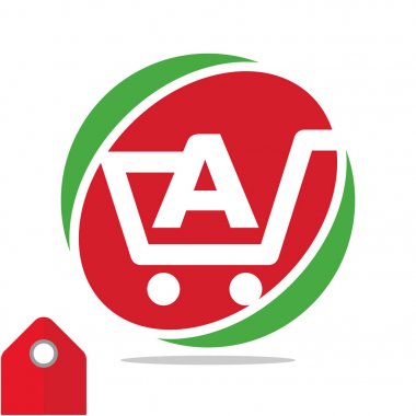 İş, alışveriş için logo simge resimli daire logo alışveriş sepeti görsel kavram ve baş harfleri adıyla, A harfi