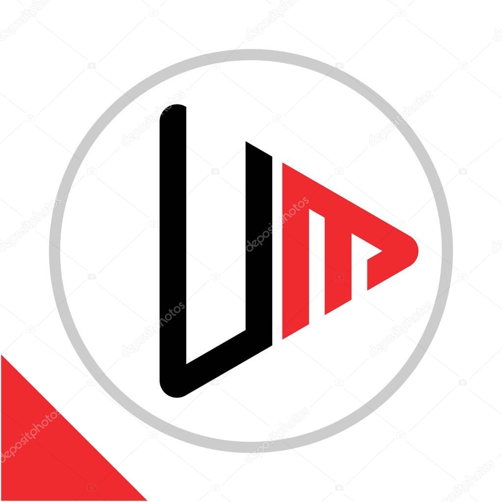 Logo icon play button shape with combination of U & M initials
