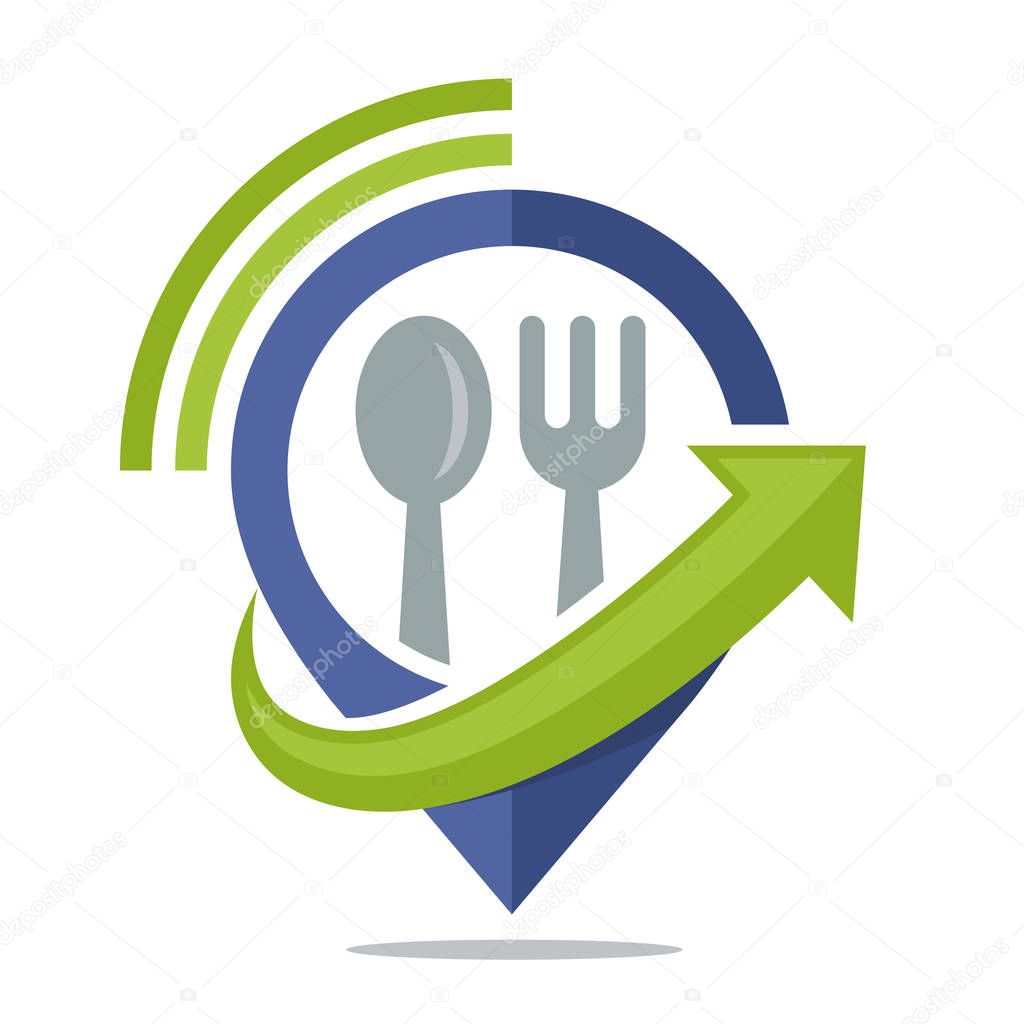 Logo icon for communication media, sharing information on where to eat