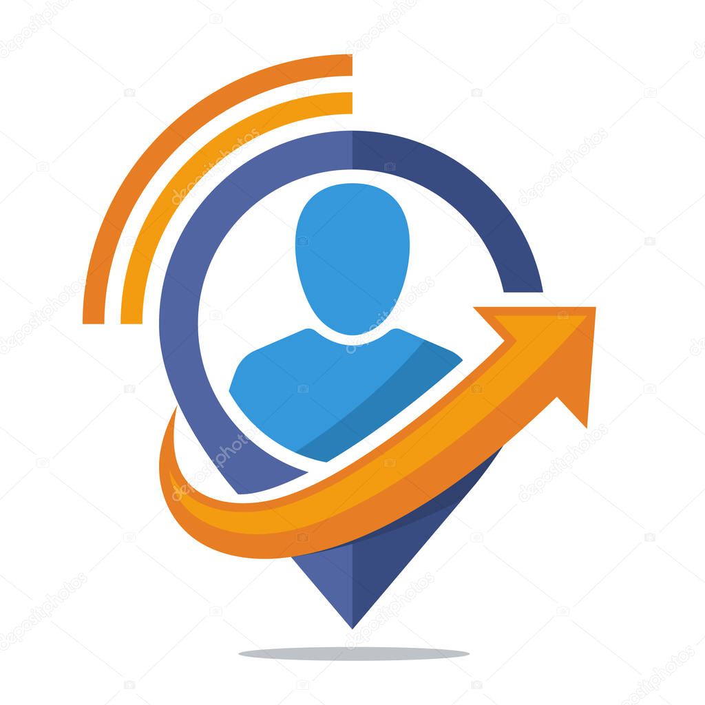 Logo icon for communication media, sharing location information of someone's tracking position