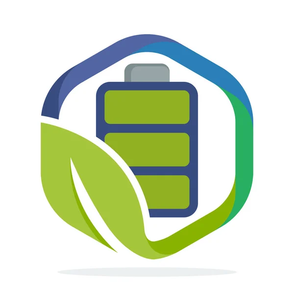 Icono Logotipo Forma Hexágono Con Concepto Batería Ecológica Concepto Ahorro — Vector de stock