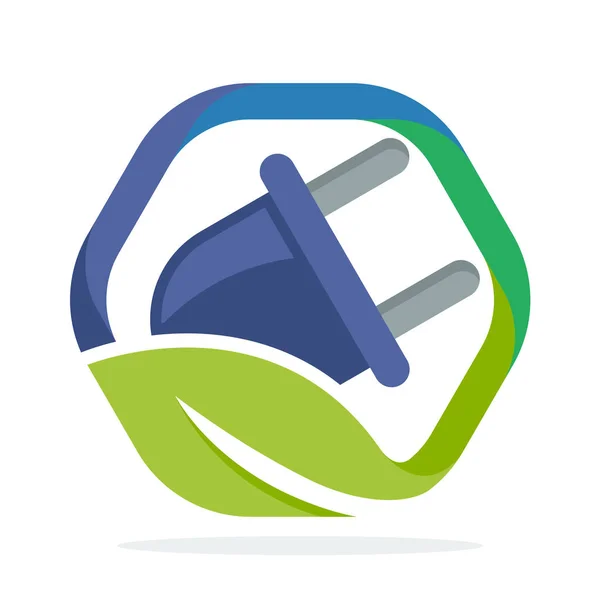 Logo Icône Forme Hexagonale Avec Concept Développement Énergie Électrique Partir — Image vectorielle