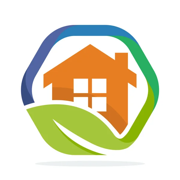 Icône Logo Forme Hexagone Avec Concept Gestion Écologique Énergie Domestique — Image vectorielle