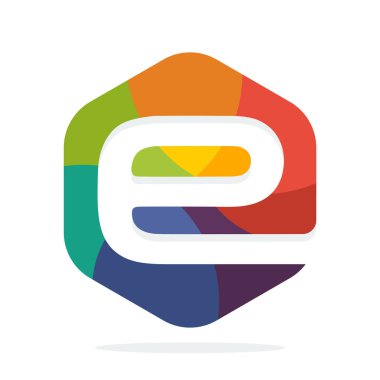 logo simge altıgen şekil ilk harf E kombinasyonu ile renkli konsepti ile