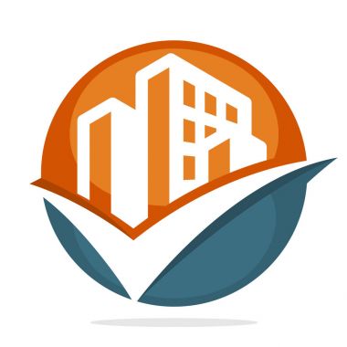 simge logo iş geliştirme inşaat hizmetleri ile iyi yönetimi kavramı, Bina ve onay işareti ile gösterilmiştir