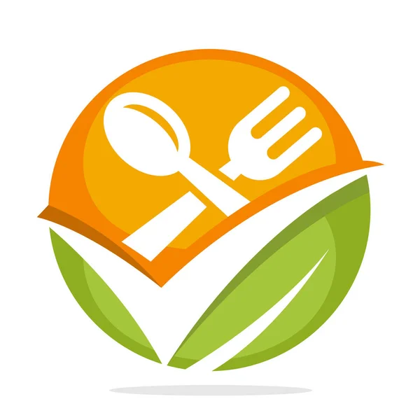 Culinaire Business Logo Icoon Met Verse Gezonde Concept Vinkje Combinatie — Stockvector