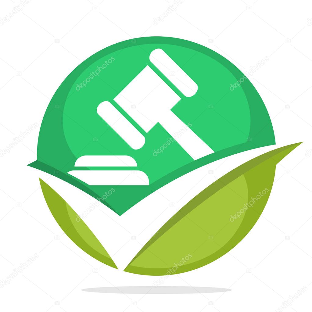 Logo icons with good auction bidding concept, illustrated with hammer and check mark