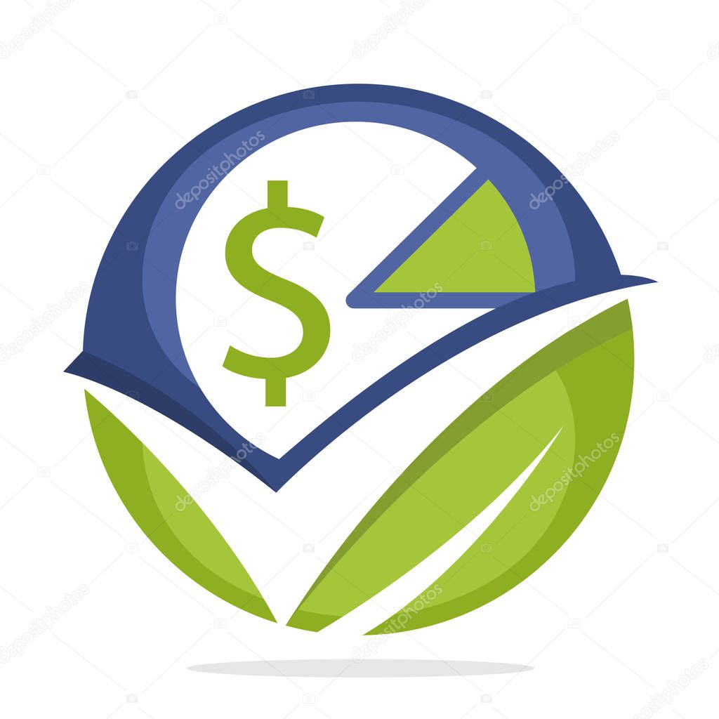 Logo icons with good and growing tax management concepts, illustrated with tax pie chart icons, leaf and check mark
